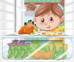 Sticker - Girl looking foods in fridge