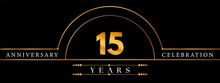 15 Anniversary Celebration Circle Gold Number Template Design. Poster Design For Magazine, Banner, Happy Birthday, Ceremony, Wedding, Jubilee, Greeting Card And Brochure.