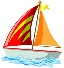 Wall Mural - Red sailboat on the water in cartoon style