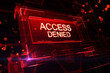 Protection security system concept with digital white glowing access denied sign in virtual red glowing frame on abstract background. 3D rendering