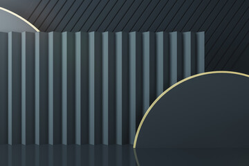 Aufkleber - Front view on modern architecture background with grey accordion folded decoration and circle part. 3D rendering