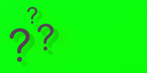 Fototapete - Question marks with shadow on yellow background.Technical support. Answers to questions. Banner for insertion into site. Place for text cope space. Horizontal image. 3D image. 3D rendering.