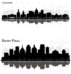 Wall Mural - Saint Paul Minnesota and Jackson Mississippi City Skyline Silhouette Set.