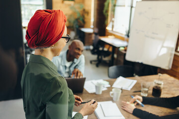 Wall Mural - Muslim team leader having a meeting with her colleagues