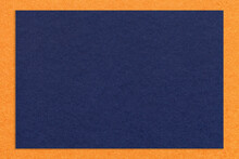 Texture Of Craft Navy Blue Color Paper Background With Orange Border, Macro. Structure Of Ultramarine Cardboard