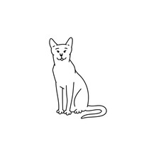 Cat Black White Contour Sketch Doodle Illustration.