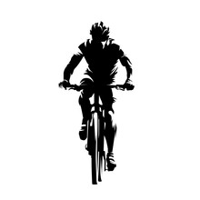 Mountain Biking, Cycling Logo. Abstract Isolated Vector Silhouette, Ink Drawing. Biker, Front View