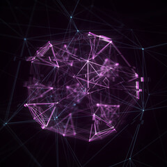 Poster - futuristic 3d shape with glitch effect. data transfer failure. retro futurism concept. virtual reali
