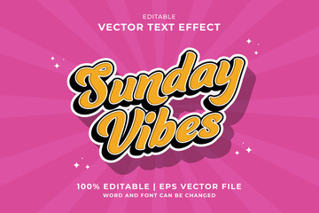 Editable text effect Sunday Vibes 3d Cartoon template style premium vector