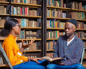 Wall Mural - students with books preparing to exam in library