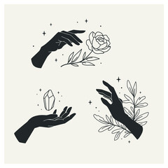 Wall Mural - trendy magical set with female hands. this vector are good for design of mystical project, card and 