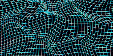 Poster - abstract distorted wireframe wave. vector curve surface background. technology grid pattern. blue me