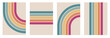 © Revolutionizzed - Abstract rainbow colours retro groovy lines bold 4 backgrounds bundle set collection. pink orange yellow blue stripes.