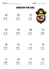 Addition For Preschool Kids With Cute Pirate.