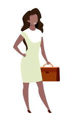 Poster - Smiling confident woman with briefcase semi flat color vector character. Standing figure. Full body person on white. Simple cartoon style illustration for web graphic design and animation