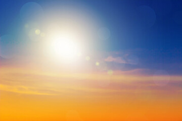 Wall Mural - Abstract blurred sunlight beach colorful blurred background with retro effect autumn sunset sky have blue bright, white, and color orange calm.