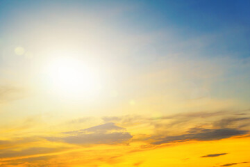 Wall Mural - Abstract blurred sunlight beach colorful blurred background with retro effect autumn sunset sky have blue bright, white, and color orange calm.