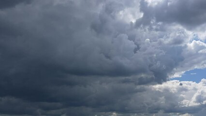 Wall Mural - 4k stock video time lapse of grey rainy clouds cover sun light isolated on blue sky background. natu