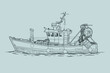 Fishing boat side view - vector illustration - Out line