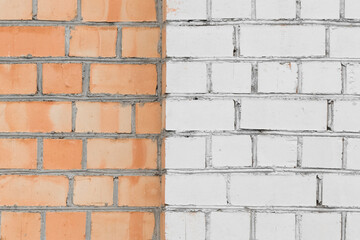 Brick wall two colors brown red orange abstract urban background design art texture