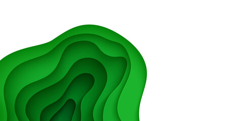 Wall Mural - Abstract green background in paper cut style. 3d layout wallpaper cut out from cardboard. Modern template with abstract curve shapes. Vector environmental card with papercut waves for business poster.