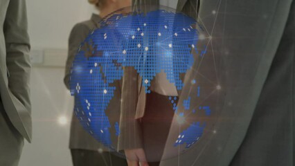 Sticker - Animation of globe over business people handshake