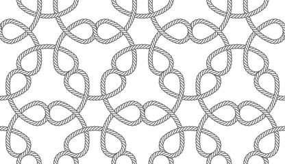 Wall Mural - Vector seamless black line template composed of intertwined ropes. Isolated on white background.