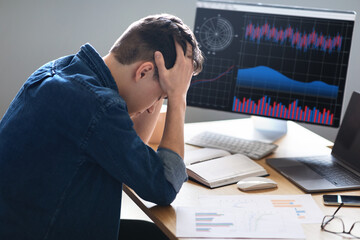 Aufkleber - Work Problems. Stressed Male Employee Suffering Troubles With Annual Financial Report
