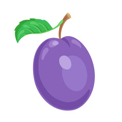 Poster - Fresh plum. In cartoon style. Isolated on white background. Vector flat illustration.