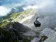 A cable car in the Austrian Alps above the Nordkette Singletrack Trail and Innsbruck in the valley below.