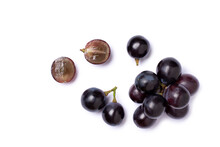 Bunch Of Dark Blue Grape Isolated On White Background, Top View, Flat Lay.