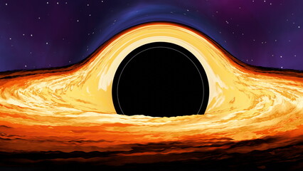 Wall Mural - Black hole swallows planets and stars in space. The event horizon of a black hole, the destruction of galaxies, strong gravitational attraction. 3D render