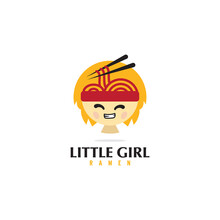 Creative Little Girl Face And Noodles Logo Design, Food Restaurant Logo Concept Inspiration Icon Vector Template
