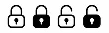 Lock Icon Set. Lock Icon Collection. Locked And Unlocked Black Line Icon Set. Lock Web Button Design. Security System. Vector Illustration
