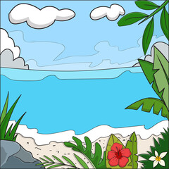 Wall Mural - vector illustration. nature background. forest and beach on tropical island