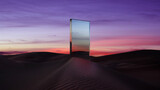 Fototapeta  - door to heaven, portal in the desert, render window in the desert