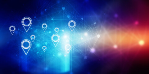 Fototapete - 2d rendering Red map pointer around globe
