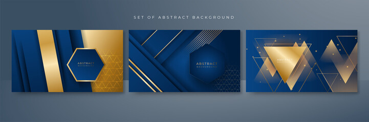 Golden abstract shapes on blue background