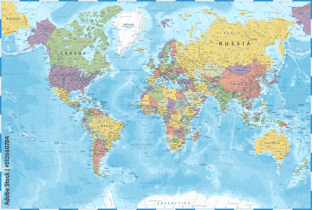 World Map - Color Political - Vector Detailed Illustration Stock Vector ...