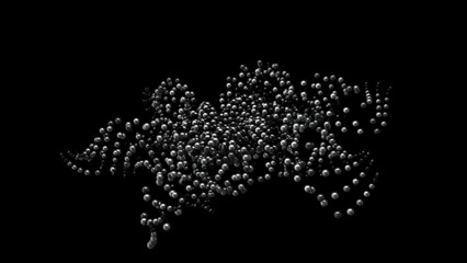 Poster - Abstract animation of monochrome patterns of small beads rotating and floating on the black background. Animation. 3d beaded decorations