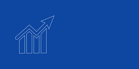 Poster - A large white outline chart up symbol on the left. Designed as thin white lines. Vector illustration on blue background