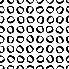 Wall Mural - Small black ink contour linear circles isolated on white background. Monochrome geometric seamless pattern. Vector simple flat graphic hand drawn illustration. Texture.