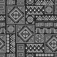 Sticker - Mayan patchwork seamless pattern. Tribal geometric vector swatch. Zigzag background for cover design. Retro chevron line vector print. Navajo ornamental texture. Black and white colors.