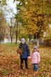 © Екатерина Мазур - A boy of 7 years and a girl of 4 years play leaves autumn. Brother and sister autumn park all yellow fun game