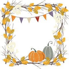 Wall Mural - Halloween Skuls Leaves Pumpkins Frame