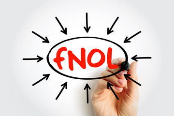 Aufkleber - FNOL - First Notice Of Loss acronym text with arrows, business concept for presentations and reports