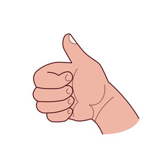 Poster - Hand shows thumb up symbol. Hand drawn sketch isolated on a white background. Vector illustration..