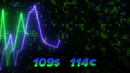 Aufkleber - Currency chart . Motion . The jumping dollar and euro exchange rate is shown by bright neon lines on the graph in abstraction.
