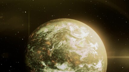 Poster - Outer space with a view of the Earth . Motion . Illuminated in blue and yellow with a view of our planet made in animation.