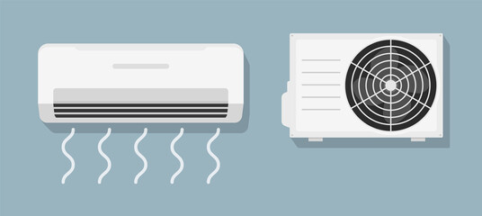 Air flow condition cool background. Air conditioner vent heat flat vector icon